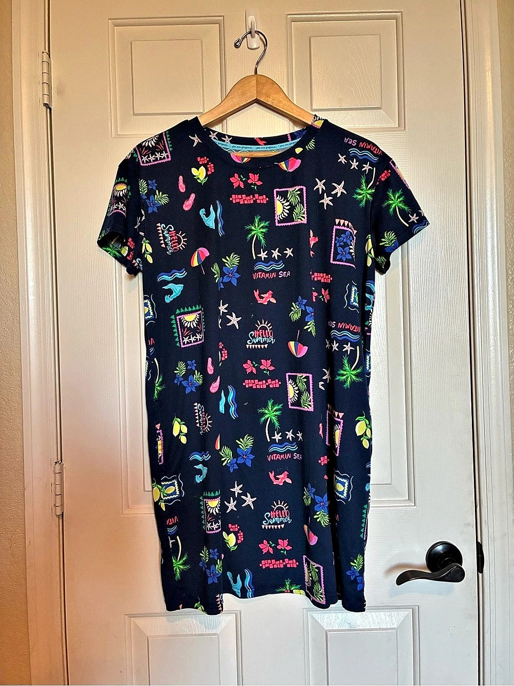 Joyspun Dreamy Soft Collection Short Sleeve Sleepshirt Printed Mini Dress Size
